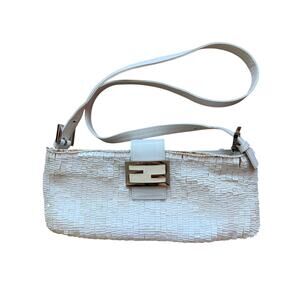 Vintage Fendi White Sequin Baguette